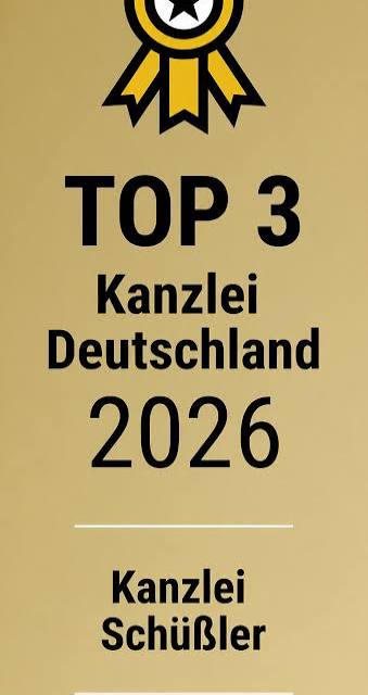 Siegel: Top 3 Kanzlei Deutschland 2026, Kanzlei Schüßler